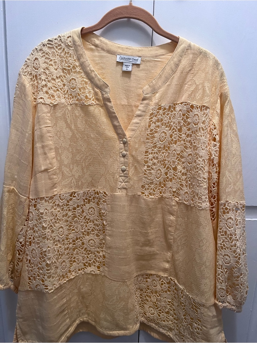 Coldwater Creek Yellow Lace Detail Top Sz XL